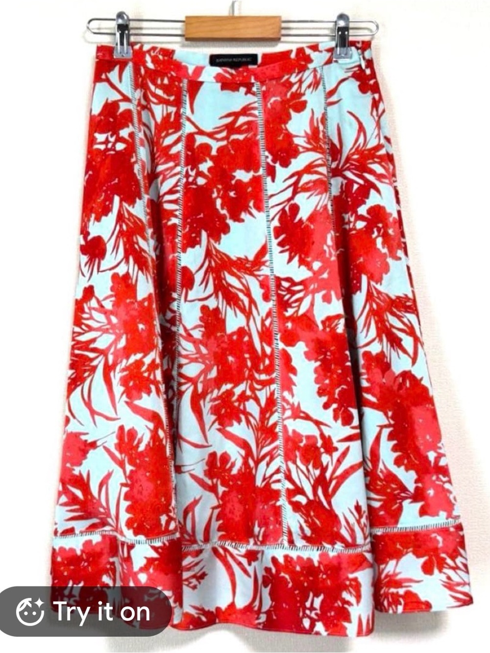 Banana Republic Red Floral A-Line Skirt on Light Blue
